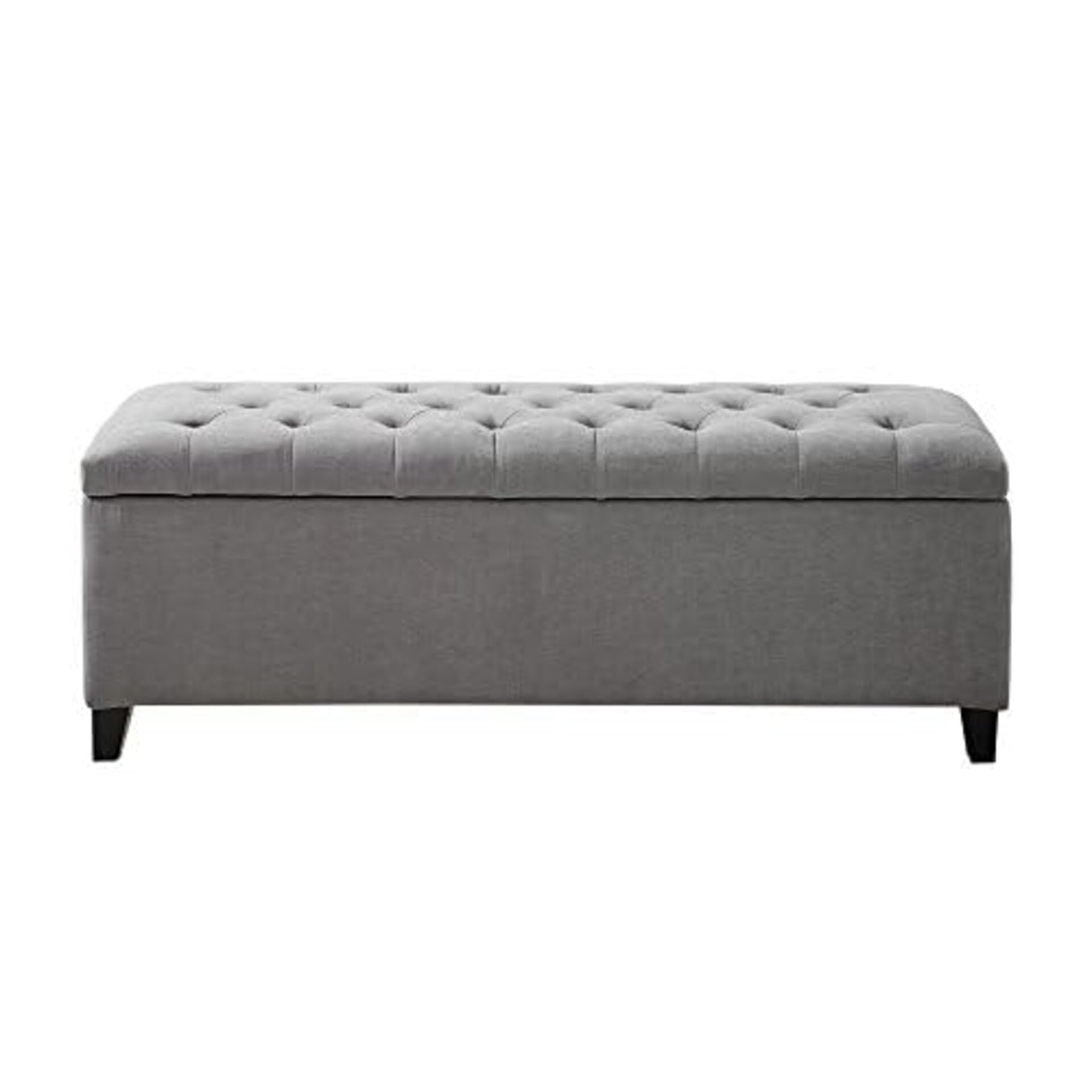 Madison Park Entryway Accent Bench for Living Room Flip Top Storage Chest, Shandra Tufted Top Upholstered Storage Bench End of Bed for Bedroom Furniture, Indoor Seating, 49"Wide, Grey Image