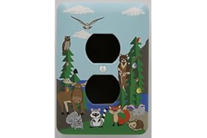 PRESTO WALL DECALS Woodland Forest Animal Switch Plate Outlet Covers, Children's Nursery Decor with Owls, Birds, Fox, Bear, Squirrel, Deer, Hedge Hog, Moose and a Raccoon. (Outlet Cover)
