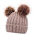 Arctic Paw Cable Knit Beanie with Faux Fur Pompom Ears Khaki
