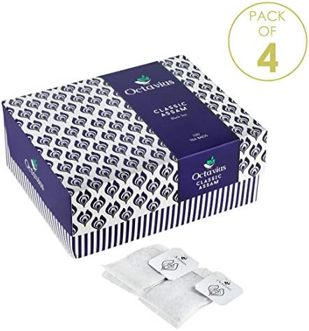 Octavius Classic Assam Black Tea - 100 Single Serve Tea Bags | Strong & Malty | Breakfast Tea Bags | Best Assam Black Tea | Tea Bags for Convenience (Pack of 4)