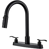 KroBer Kitchen Faucet with Pull Down Sprayer for 3-Hole Sink, Matte Black 8-Inch Centerset 2-Handle Kitchen Sink Faucet