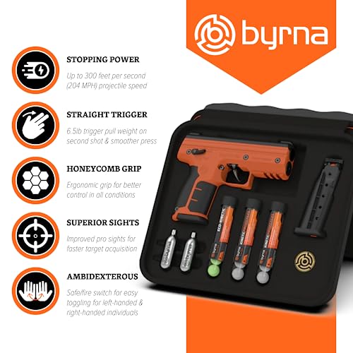 BYRNA SD [SELF DEFENSE] PEPPER LAUNCHER ULTIMATE BUNDLE – NON LETHAL, LESS LETHAL PEPPER LAUNCHER, HOME DEFENSE, PERSONAL DEFENSE (ORANGE) | PROUDLY ASSEMBLED IN THE USA