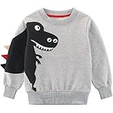 SUPFANS Toddler Boys Dinosaur Sweatshirts Pullover Crewneck Long Sleeve Top T-Rex T-shirt