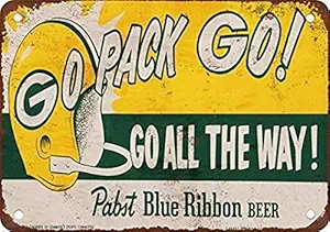 MUPIANLX 1961 Packers and Pabst Blue Ribbon Beer Pub Home Decor Vintage Look Reproduction Metal Tin Sign 8