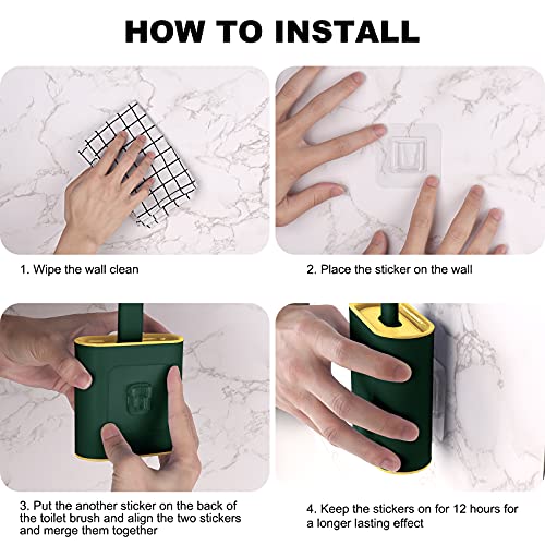 Onlyesh Silicone Toilet Brush with Holder, Wall Mounted Toilet Brush Set with Drain Pad & Extra Hook, Deep Cleaner Toilet Brushes with No-Slip Plastic Handle, for Bathroom Toilet (Green)