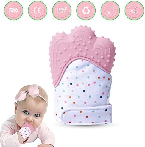 Teething Mitten for Unisex Babies and Infants, Silicone Teether Mitten Glove BPA Free, Self-Soothing Pain Relief, Teething Toy, Ideal Baby Shower Gift, 4 Colors Available(Pink)
