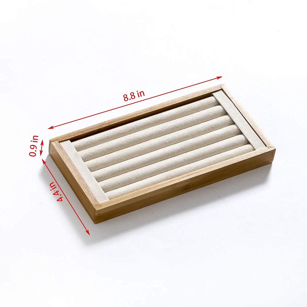 Coward Bamboo Ring Display Holder Jewelry Storage Tray Organizer Ring Stand For Home Desk or Shop Store Selling Show(beige)