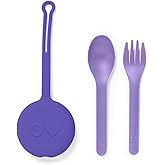 Omie OmieBox Kids Utensils Set with Case - 2 Piece Plastic, Reusable Fork and Spoon Silverware with Pod for Kids (Lilac)