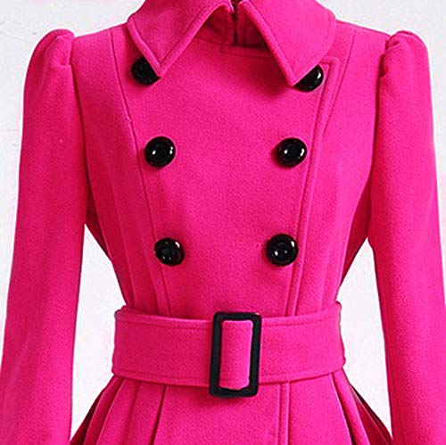 Overcoat for Women, Miskay Winter Warm Woolen Coat Trench Parka Jacket Belt Outwear(Hot Pink, Large)