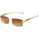 ADE WU Vintage Rimless Sunglasses Retro Luxury Gold Metal Frameless Rectangle Colored Lens Sun Glasses