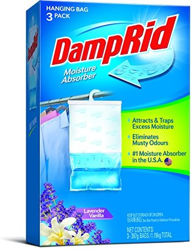 3 x DampRid Lavender Vanilla Hanging Moisture Absorbers/Damp Traps for Wardrobes, Cupboards and Clothes Storage (3 x 379g)