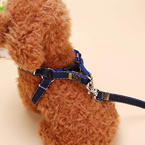 SMDARROY Denim Pet Dog Collar Harness Leash Set for Puppy Dog Cat