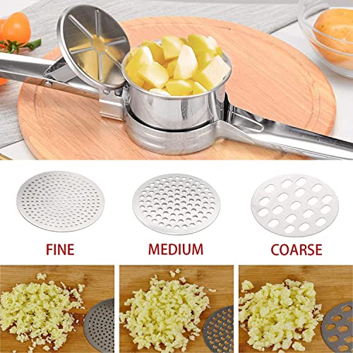 TERRIFI Potato Ricer, Stainless Steel Lemon Squeezer Manual, Garlic Press with 3 Removable and Interchangeable Discs, Masher Ricer Kitchen Tool for Fruit Potato Garlic Vegetable Cheese