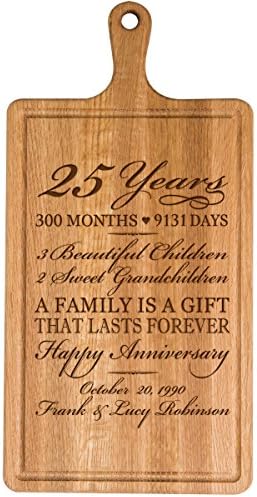 Personalized 25th Year Anniversary Gift for Him Her wife husband Couple Cheese Cutting Board Customized with Year Established dates to remember for Wedding Gift ideas by Dayspring Milestones