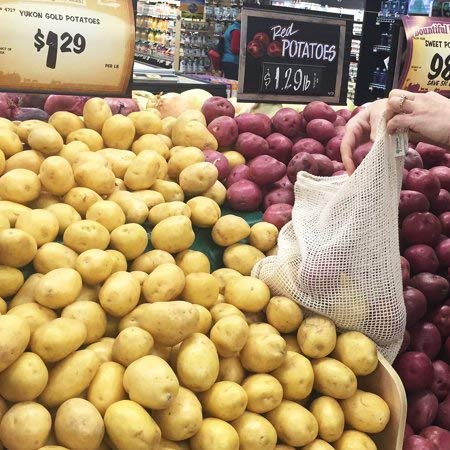 Ubitree Gemüsebeutel ,Mesh Cotton Produce Tasche, die organisch, natürlich, einfach zu reinigen, Zero-Waste,Wiederverwendbar Einkaufstaschen aus Baumwolle/Gemüsenetze Set von 11 (3 kleine, 4 mittlere, 3 große,1 Aufbewahrungstasche).