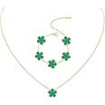 JIEMUCHU Gold Plated Stainless Steel Four Leaf Clover Bracelet and Necklace Jewelry Set for Women