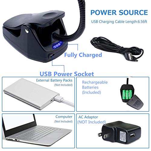 Lightess 14 LED Music Stand Lights Rechargeable Clip On Book Light Adjustable Piano Lamp Portable USB Desk Lamp, BL-1