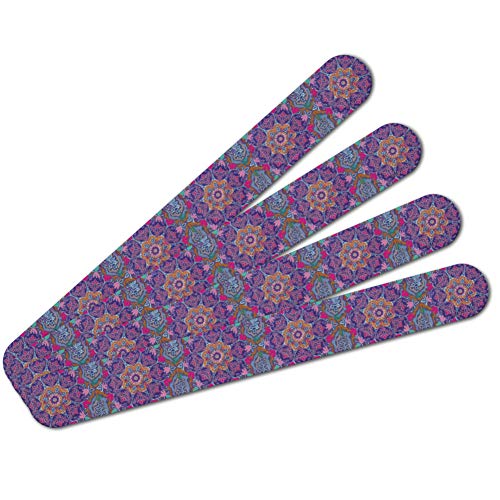 Purple Floral Mosaic Pattern Double-Sided Nail File Emery Board Set 4 Pack