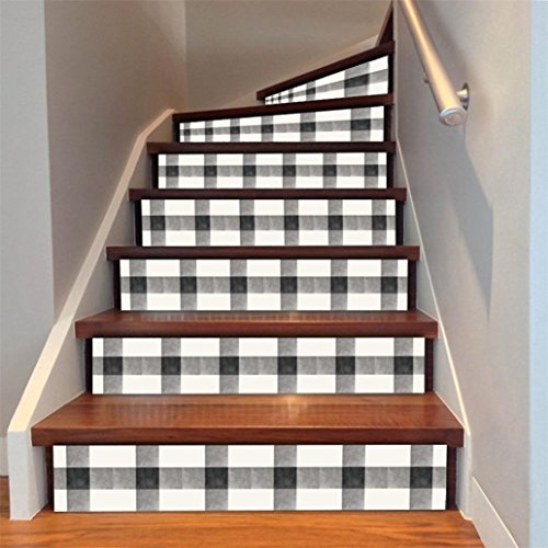 Stair Decals, Staircase Stair Riser Floor Sticker Plaid DIY Tile Decals Home Decor Staircase Decal Stair Mural Decals 6Pcs