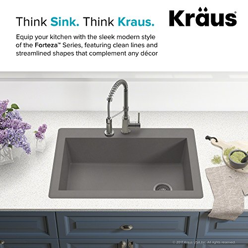 Kraus KGD-54GREY Forteza Granite Kithen Sink, 33 Inch, Grey