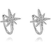 SLUYNZ 925 Sterling Silver Sparkling CZ Star Cuff Earrings for Women No Piercing Cartilage Earrings