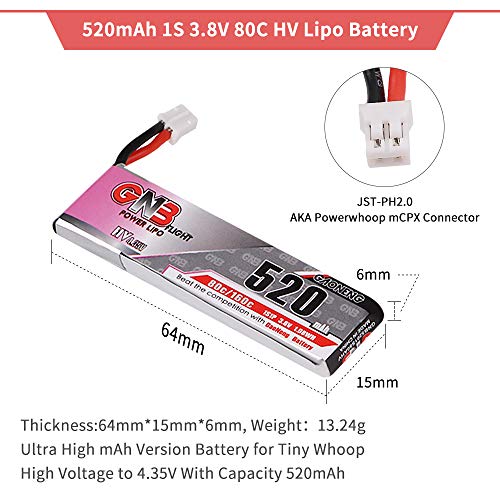 4pcs-520mAh-1S-38V-LiPo-Batterie-80C-HV-LiHv-Batterie-JST-PH-20-PowerWhoop-MCPX-Anschluss-fuer-Inductrix-FPV-Plus-EMAX-Tinyhawk-Micro-FPV-der-Drohne-etc