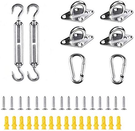 REKOBON Turnbuckle Shade Sail Hardware Kit for Triangle Square Shade Sails Heavy Duty Stainless Steel with 2Pcs Turnbuckle,2xSnap Hook,4xPad Eye,16x Screw,16x Plastic Expansion