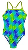 Speedo Girls Thin Strap One Piece Swimsuit (8, Lime Blue Check)
