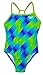 Speedo Girls Thin Strap One Piece Swimsuit (8, Lime Blue Check)