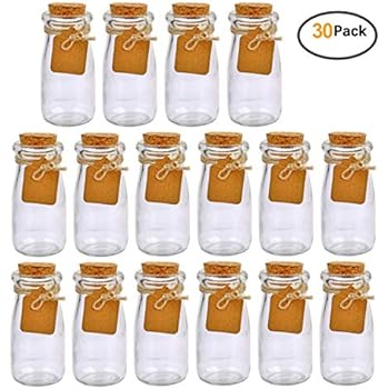 Brajttt 30Pcs Glass Favor Jar with Cork Lids，Multifunctional,Great Decoration（100 ML,3.4OZ）