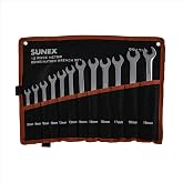 Sunex Tools 9917MA Metric V-Groove Combination Wrench Set, 8mm - 19mm, Fully Polished, 12-Piece (Includes Roll-Case)