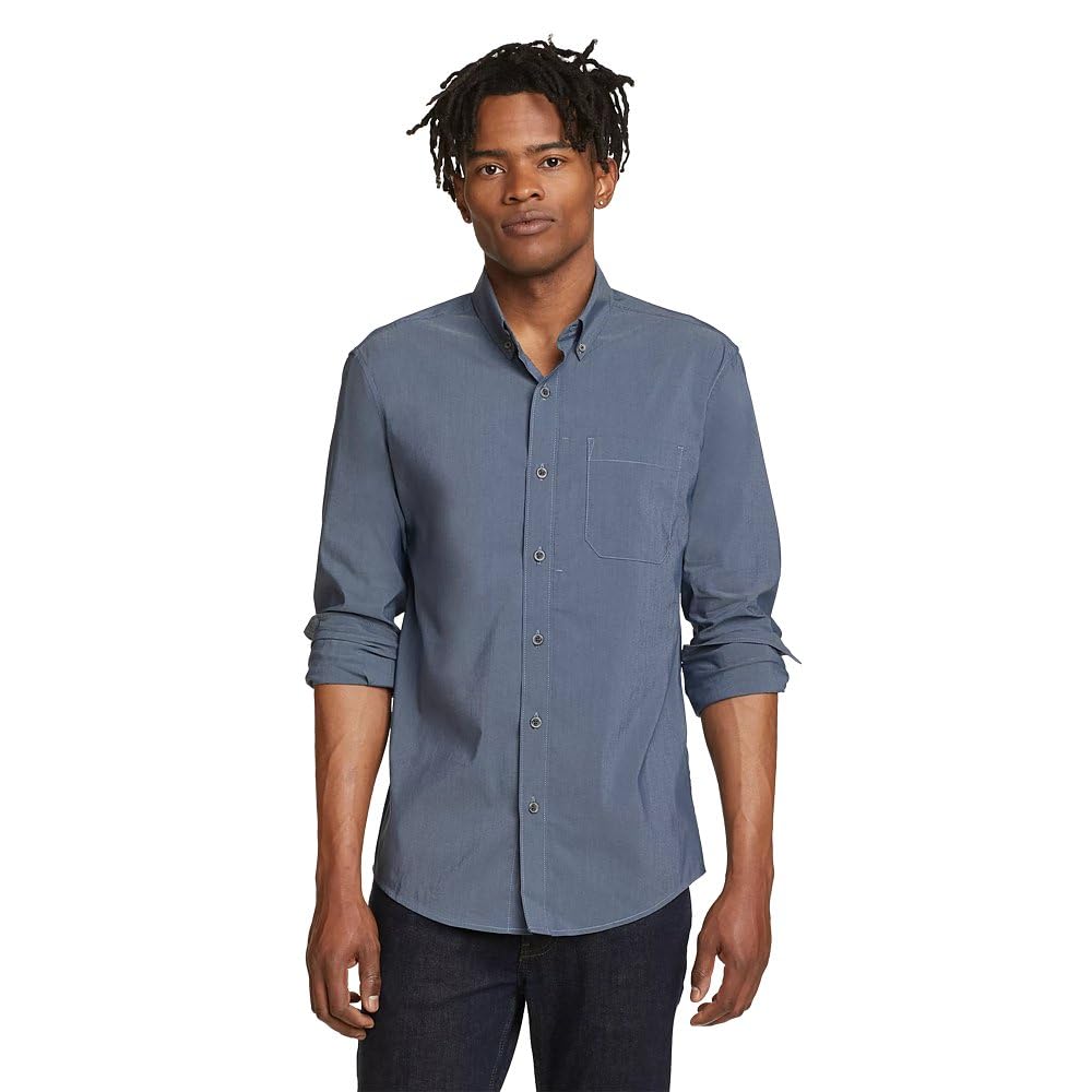 Eddie Bauer Men’s Voyager Flex Long-Sleeve Shirt, Navy, Large, Tall