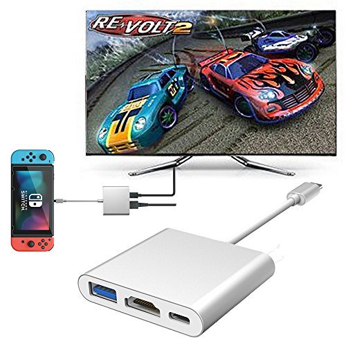 HDMI Type C Adapter for Nintendo Switch, J-DEAL 3-in-1 USB + Type-C + HDMI Converter Cable for Nintendo Switch Portable Mini Multiport Switch Compatible with Samsung S8 MacBook