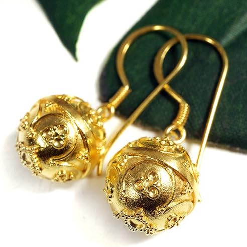 Amazon バリ島 ガムランボール ジャワン ヴェルメイユ加工 ２４金コーティング サークル 満月 ピアス ピアス 通販