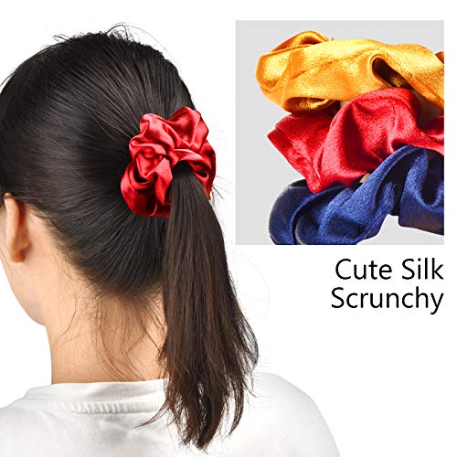 Bersiler Satin Hair Scrunchies, Hair Ties for Women Teenage Girls, Regular Elastic Ropes Hair Bands, Satin Hair Ties - 3 Pack