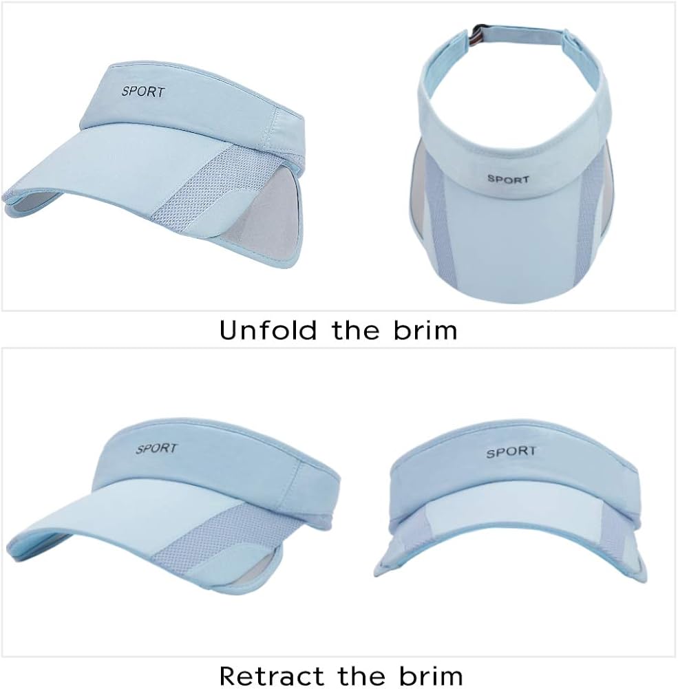 Men Women Sun Protection Sports Visor Hats Summer Wide Brim Adjustable Golf Tennis Blue: Clothing
