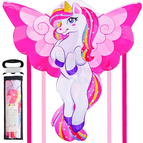 JOYIN Cometa de unicornio de 43.3 pulgadas, fácil de volar para niños y adultos, cometa de playa grande para juegos y actividades al aire libre