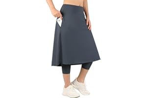 BELE ROY Womens Athletic Skirted Leggings with Pockets High Waisted Knee Length Skirts with Capris Leggings for Tennis