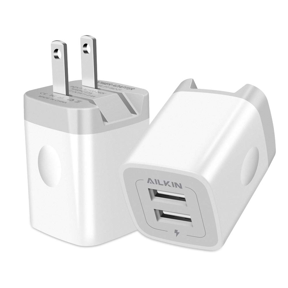 USB Wall Charger, Foldable Charger Adapter, AILKIN 2Pack 2.4Amp Dual Port Quick Charger Plug Cube AC Travel Box for iPhone 17 16 15 14 Pro Max 13 12 11Pro Max/XS/XR Plus, Samsung Galaxy
