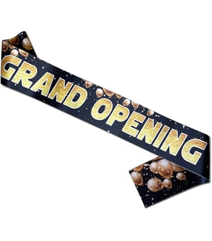 Black & Gold Grand Opening Banner - 12x71 Inch Now Open Sign For Store, Restaurant Business Decor