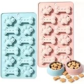 FRUIID 2Pack Dog Treat Molds Silicone, 24 Cavity Puppy Paw & Bone Shaped | Homemade Snacks, Popsicle, Chocolate, Candy, Gummy
