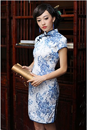 Purpura Erizo Womens Cap Sleeve Porcelain Print Cheongsam - Image 4