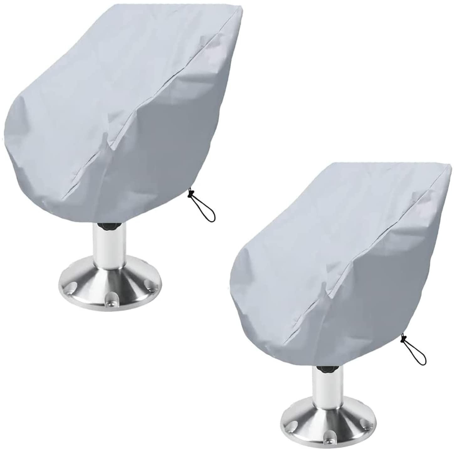 2 Pack Boat Seat Covers COOSOO Waterproof Heavy-Duty Weather UV Resistant Pontoon Boat Cover Seats Pedestal 420D Oxford Cloth Helm Chair Protective Covers (Silver, 22''x24''x25''/ 56×61×64 cm)