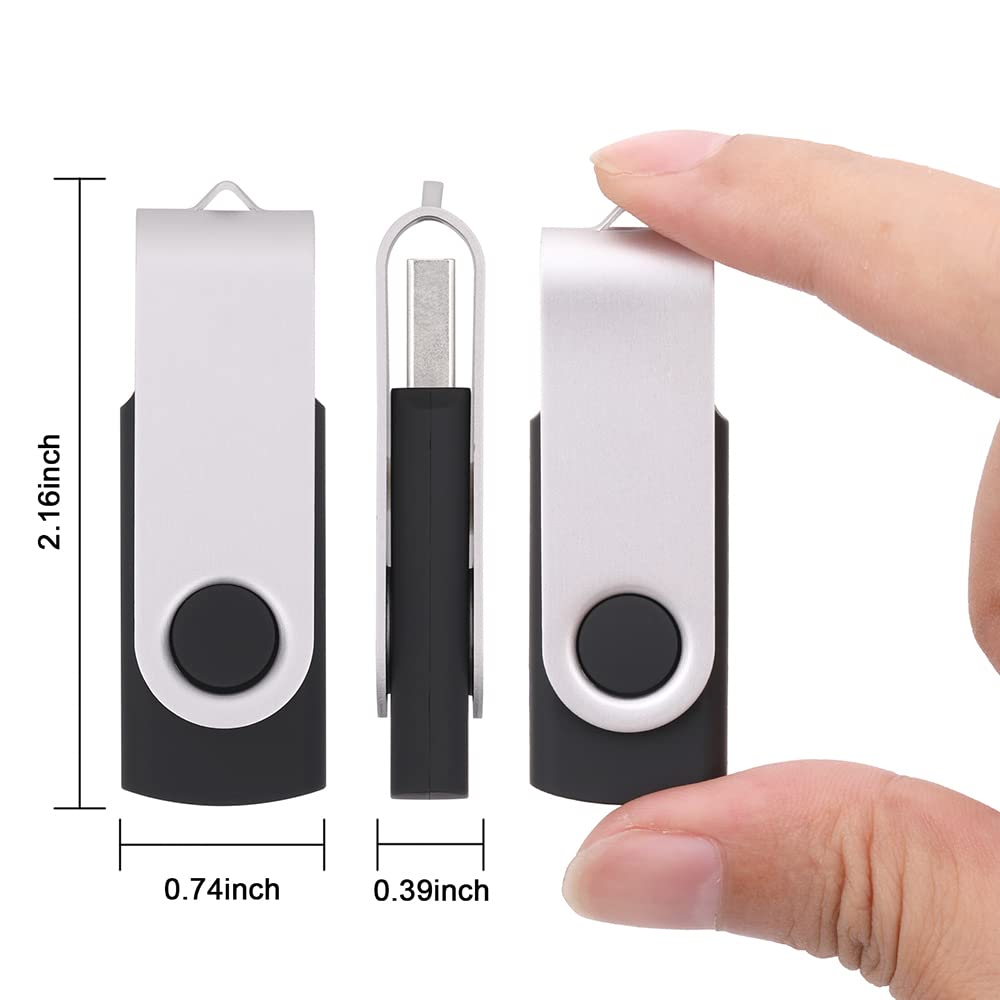 Flash Drive, Vellgo 10 Pack 2GB Classic Swivel USB Flash Drive for Data Storage and Sharing, USB Thumb Drive with Lanyard, USB2.0 Memory Stick (10pack 2GB Jump Drive, Black)