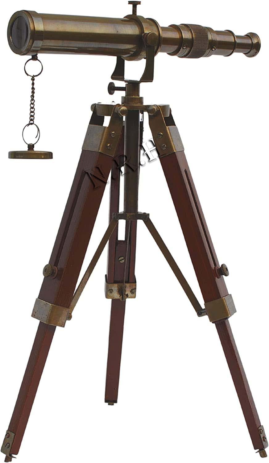 Antique Marine Brass Tripod Telescope 10" with Adjustable Tripod Stand