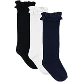 RuffleButts 3-Pack White, Navy, Black Knee High Socks - 12-24m