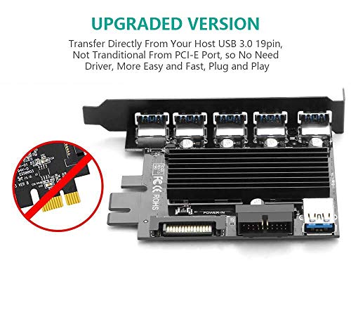 USB 3.0 PCIe Expansion Card, 5 Port USB 3.0 (5Gps) PCI Express Expansion Card Adapter with 15-Pin SATA Power Connector and 19-Pin USB 3.0 Cable for PC No Driver Needed, Plug & Play