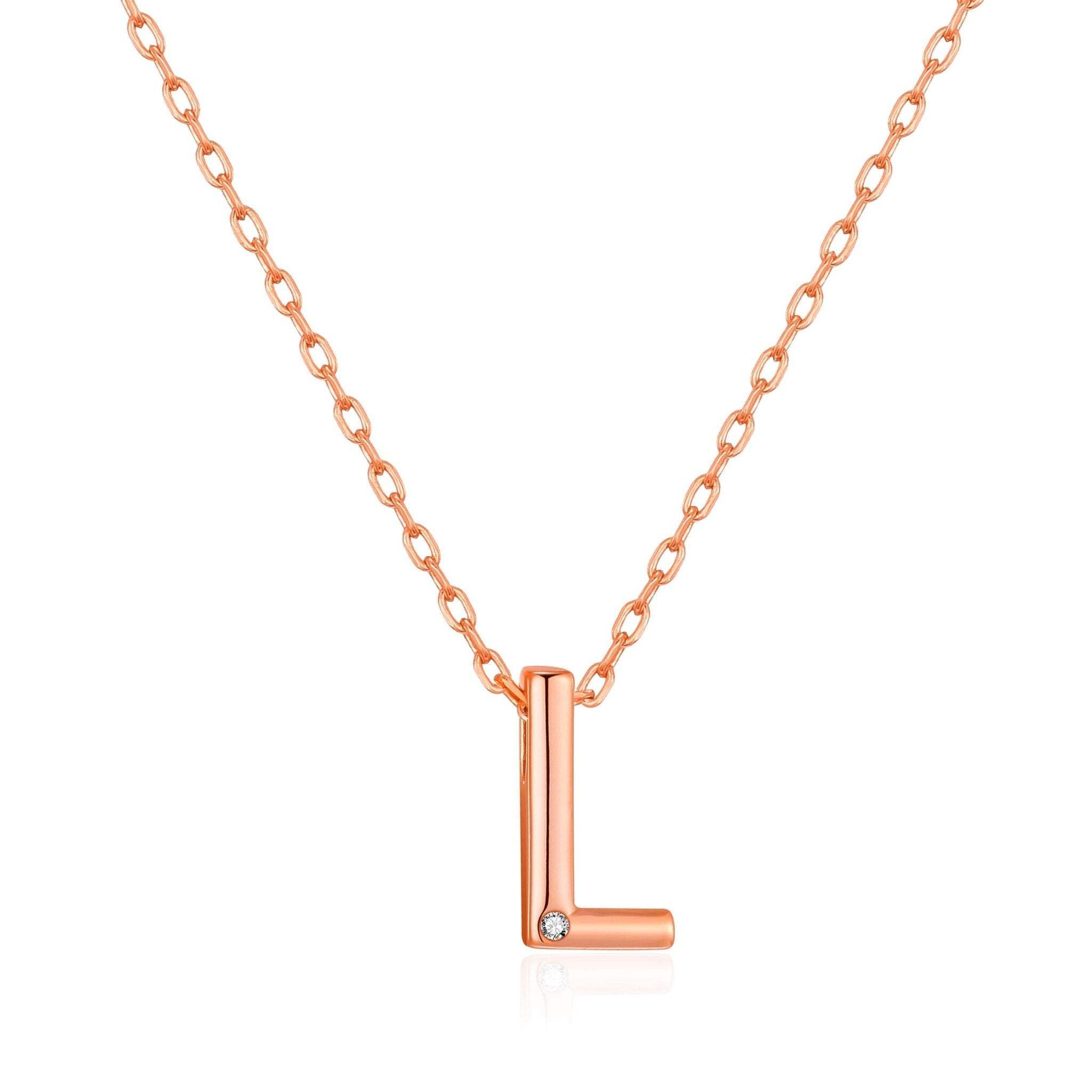Philip Jones Rose Gold Plated Initial Necklace Letter L Created with Zircondia® Crystals