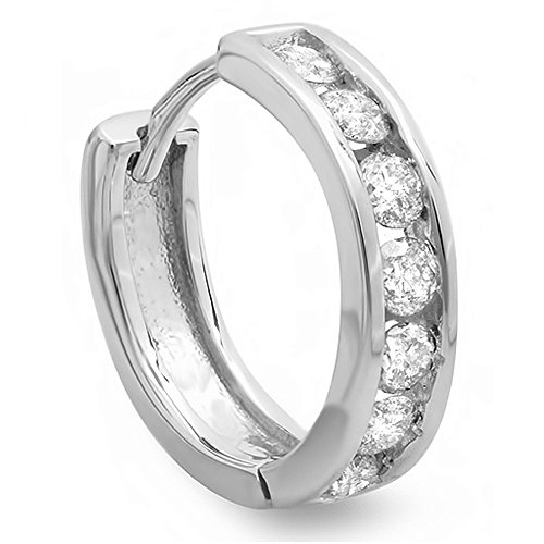 Dazzlingrock Collection0.25 Carat (ctw) 14K Round Diamond Mens Unisex Huggie Hoop Earring 1/4 CT (Only 1pc), White Gold