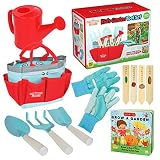 Clever Kid Toys Kids Gardening Set Includes Sturdy Tote Bag, Watering Can, Shovel, Rake, and Trowel - Kids Garden Tools